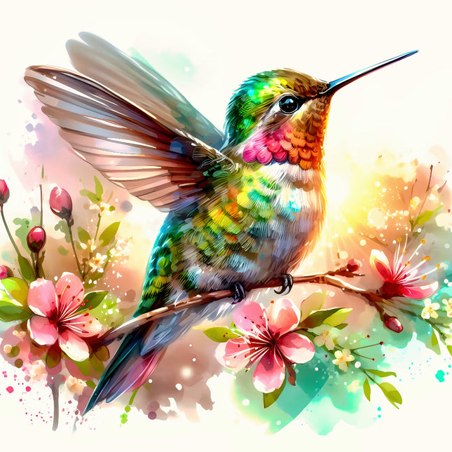 Colorful hummingbird quilt panel