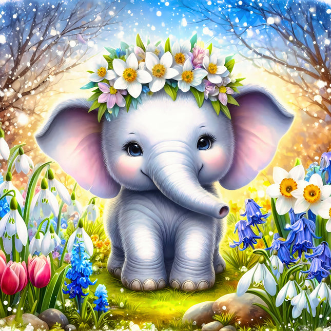 Illustration of a baby elephant quilt panel