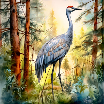 Painting of a crane 100% cotton fabric panel