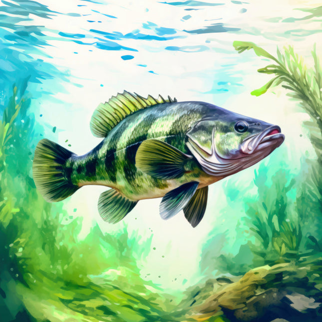 Fish swimming in an underwater scene with greenery quilt panel