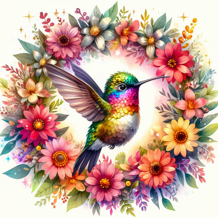 Colorful hummingbird fabric panel