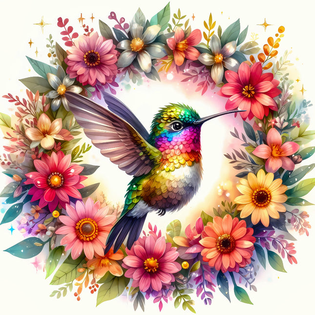 Colorful hummingbird fabric panel