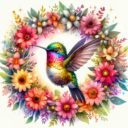 floral hummingbird cotton quilt block