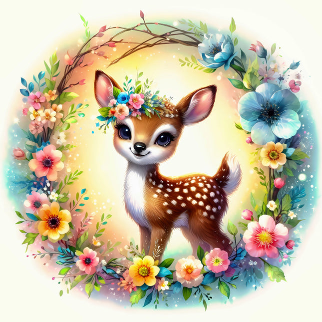 floral deer cotton quilt block