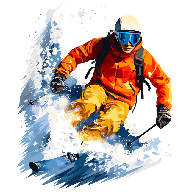 Skiing Skier 100% Cotton Fabric Panel Block AA304