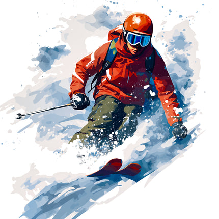 Skiing Skier 100% Cotton Fabric Panel Block AA324