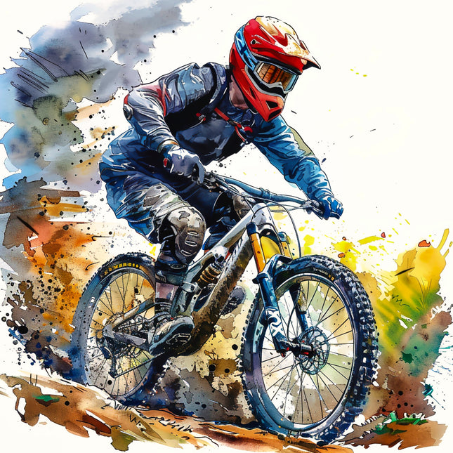 mountain biker with colorful abstract background quilt panel