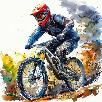 mountain biker with colorful splashes quilt panel