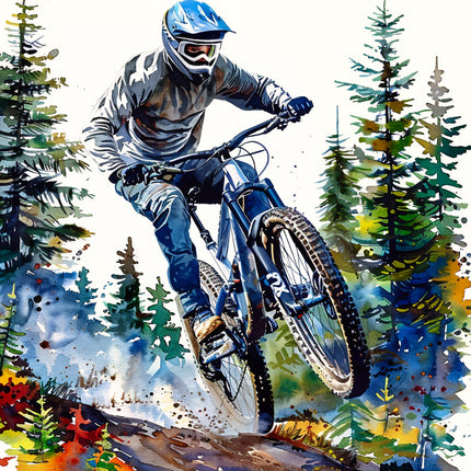 mountain biker in a forest fabric panel