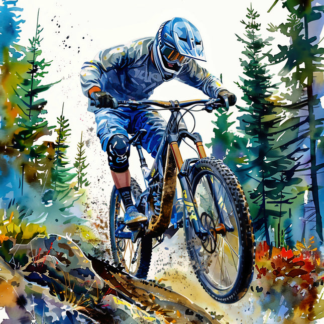 mountain biker in a forest quilt panel