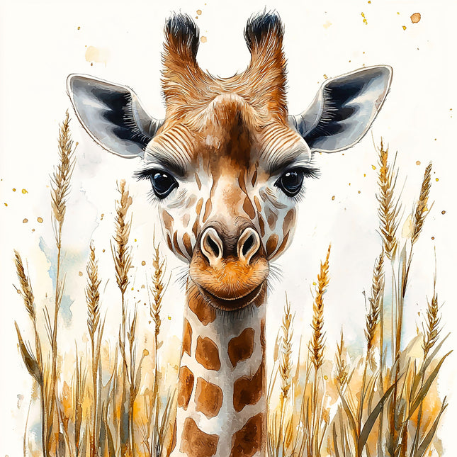 giraffe's head and neck among tall grasses fabric panel