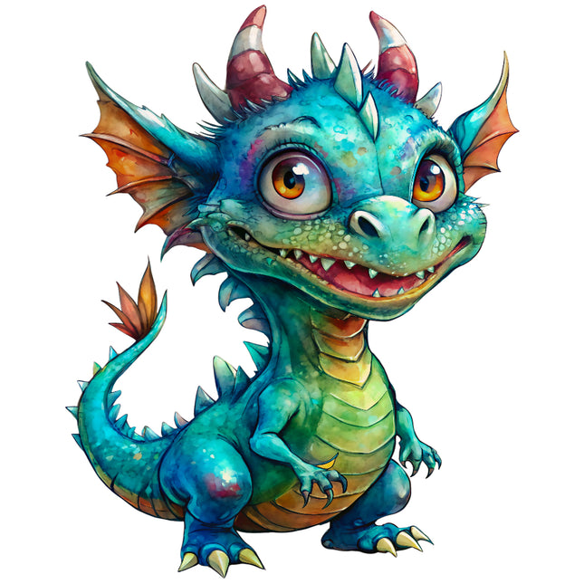 Colorful cartoon dragon with large eyes and a friendly expression fabric panel