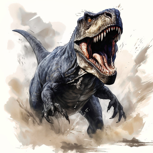 Illustration of a roaring dinosaur fabric panel