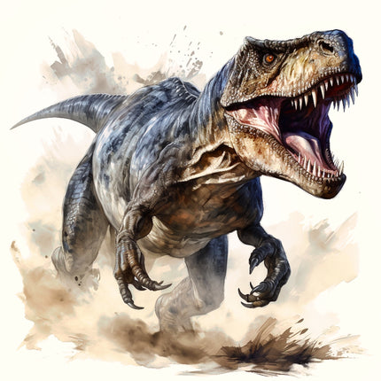 Illustration of a roaring dinosaur fabric panel