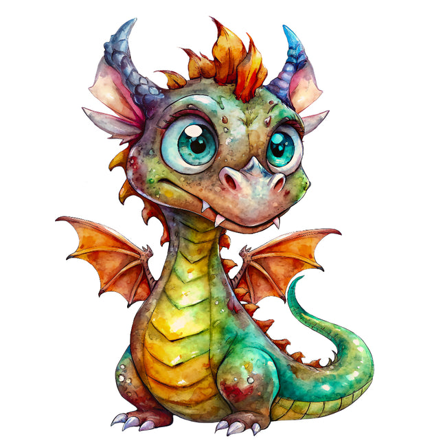 Colorful cartoon dragon with large eyes fabric panel
