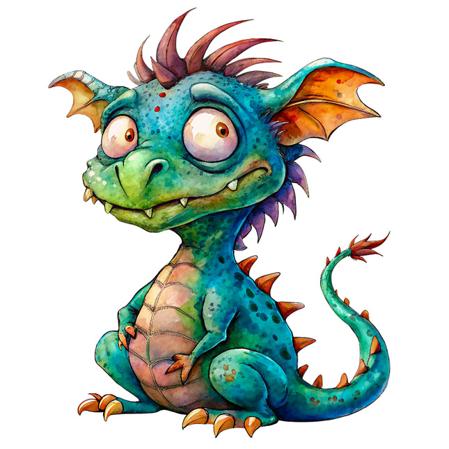 Colorful cartoon dragon with spiky hair fabric panel
