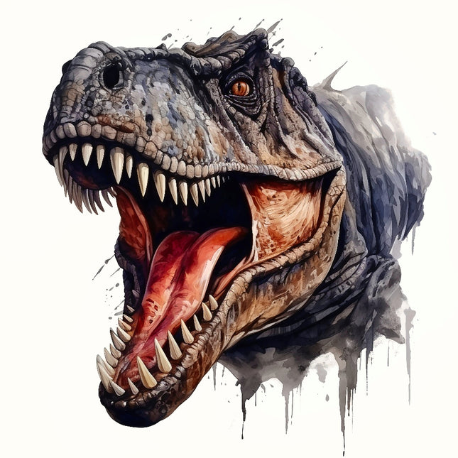 Detailed illustration of a dinosaur head with an open mouth fabric panel