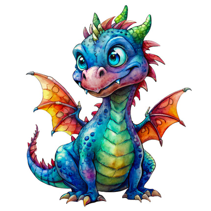 Colorful cartoon dragon with orange wings fabric panel