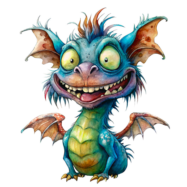 Colorful cartoon dragon with large eyes fabric panel