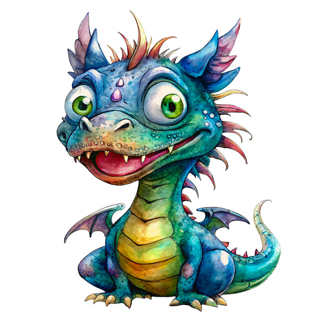Colorful cartoon dragon illustration on a white background