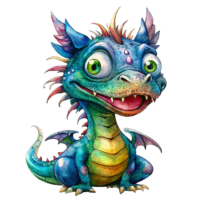 Colorful cartoon dragon with a happy expression fabric panel