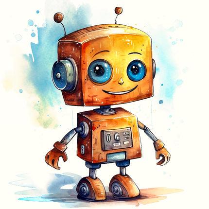Cartoon robot with a smiling face quilt panel