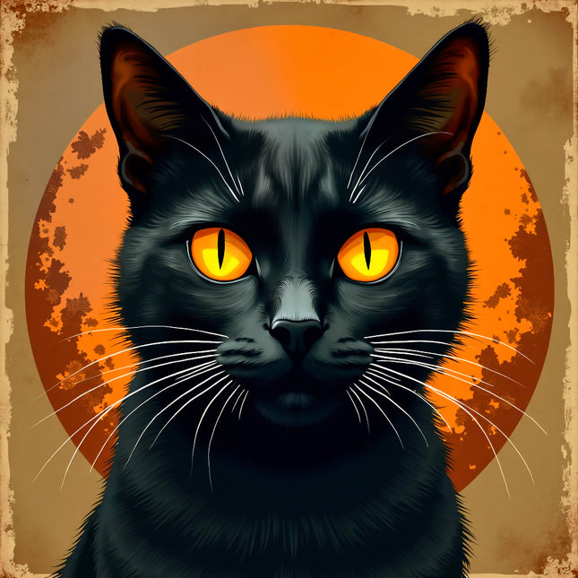 Black cat with glowing yellow eyes quilt block