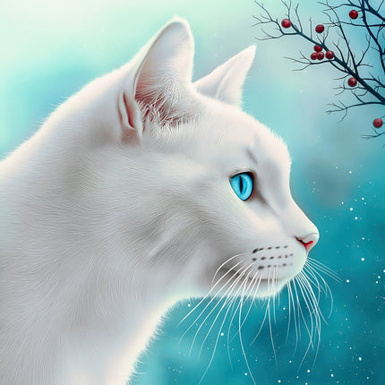 White cat with blue eyes fabric panel