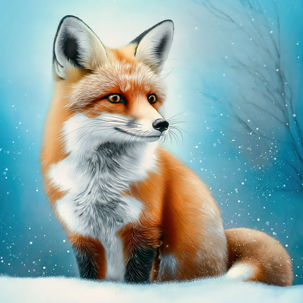 Fox sitting on snow fabric panel