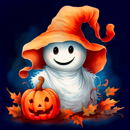 Halloween Ghost & Pumpkin 100% Cotton Fabric Panel Block AA5052