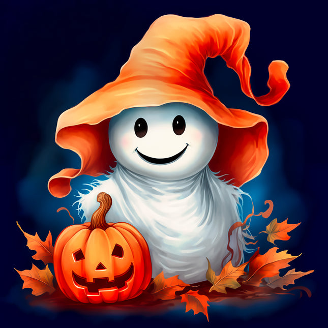 Halloween Ghost & Pumpkin 100% Cotton Fabric Panel Block AA5052