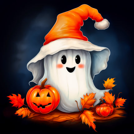 Halloween Ghost & Pumpkin 100% Cotton Fabric Panel Block AA5061