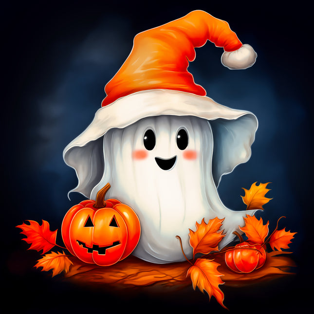 Halloween Ghost & Pumpkin 100% Cotton Fabric Panel Block AA5061