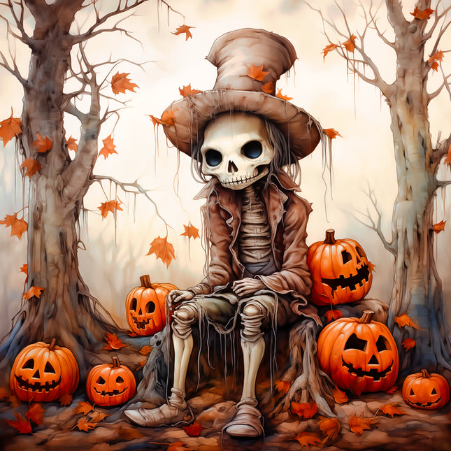 Halloween Skeleton 100% Cotton Fabric Panel Block AA5064