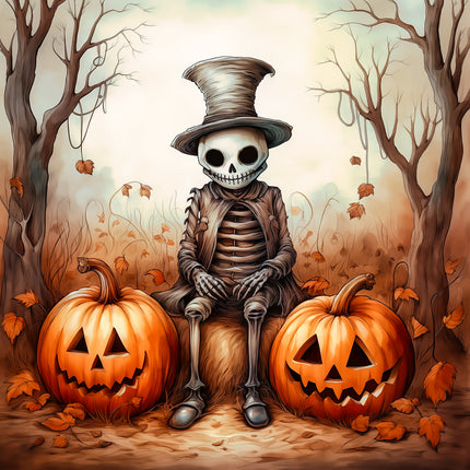 Halloween Skeleton 100% Cotton Fabric Panel Block AA5068