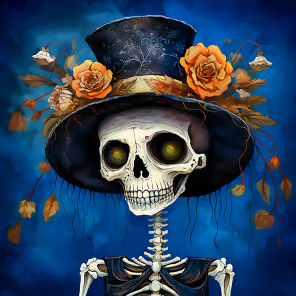 Halloween Skeleton 100% Cotton Fabric Panel Block AA5089