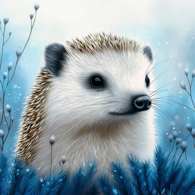 hedgehog in a snowy landscape fabric panel