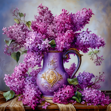 Lilacs Purple Flowers 100% Cotton Fabric Panel Block AA5105