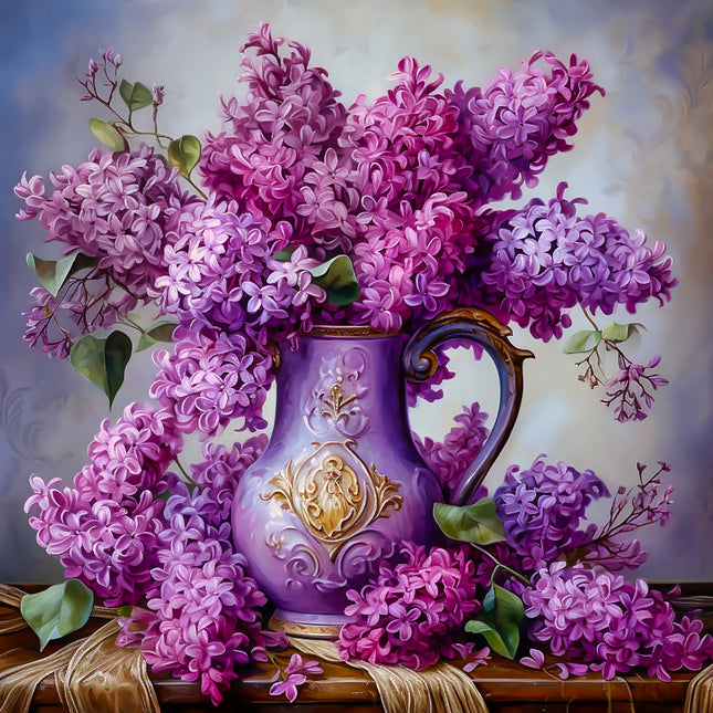 Lilacs Purple Flowers 100% Cotton Fabric Panel Block AA5105