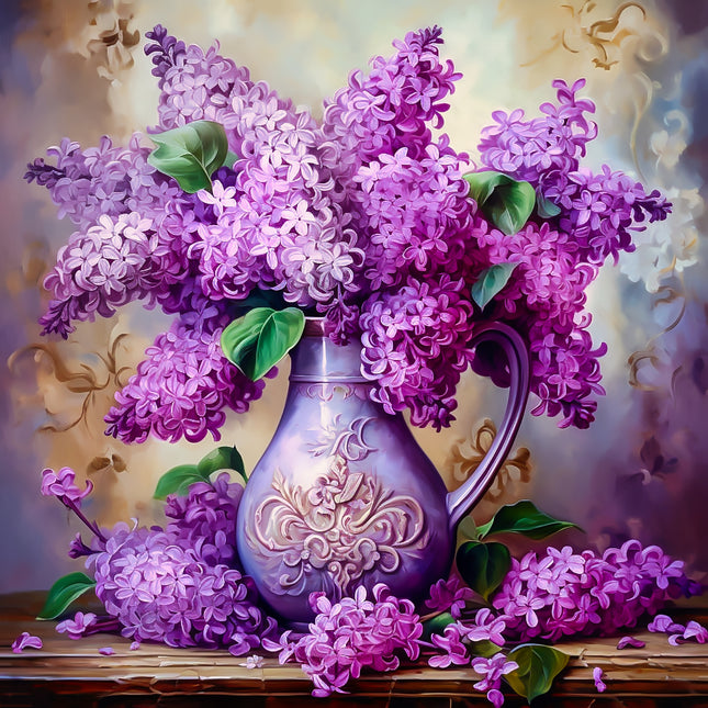 Lilacs Purple Flowers 100% Cotton Fabric Panel Block AA5106