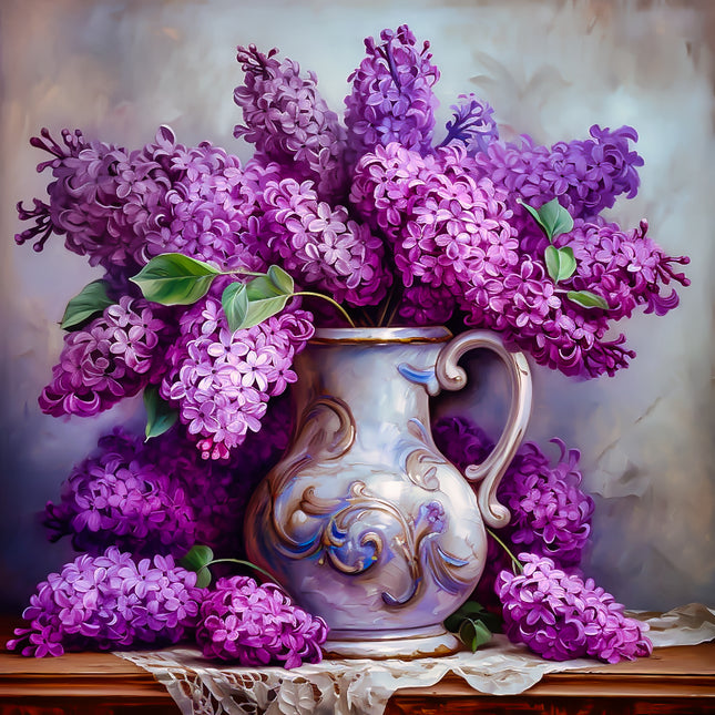 Lilacs Purple Flowers 100% Cotton Fabric Panel Block AA5107