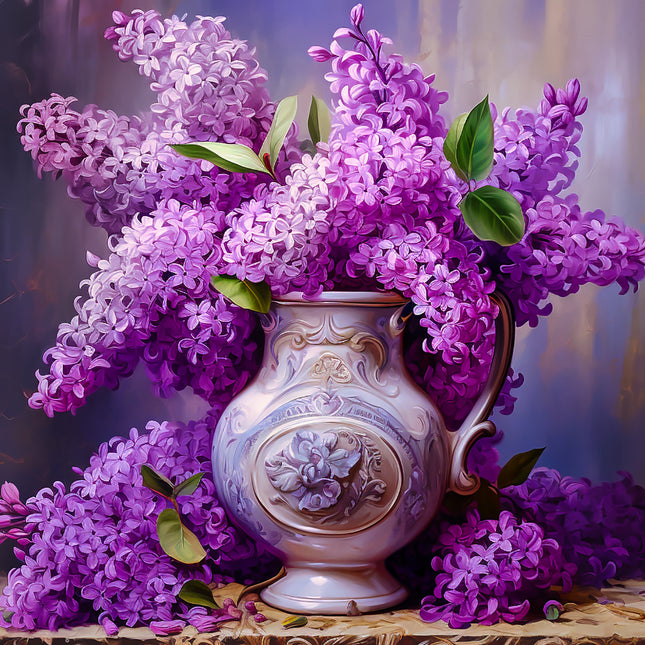 Lilacs Purple Flowers 100% Cotton Fabric Panel Block AA5108