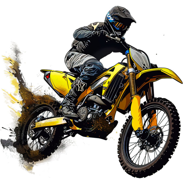 dirt bike rider on a yellow bike fabric panel