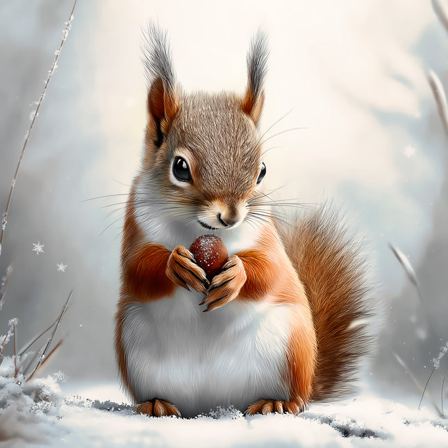 Winter Squirrel 100% Cotton Fabric Panel Block AA5152