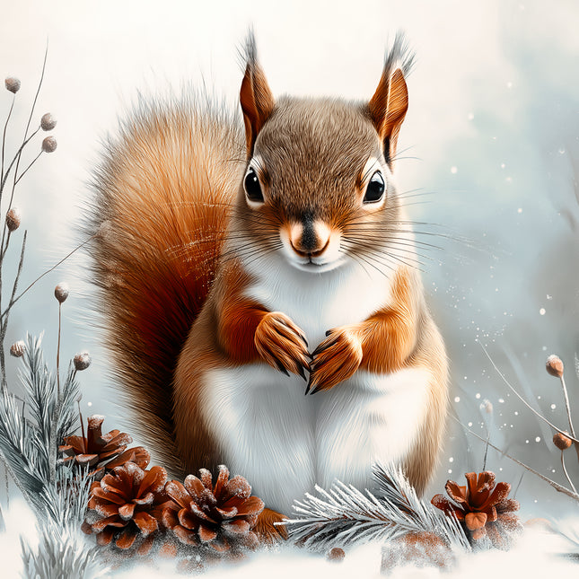 Winter Squirrel 100% Cotton Fabric Panel Block AA5153