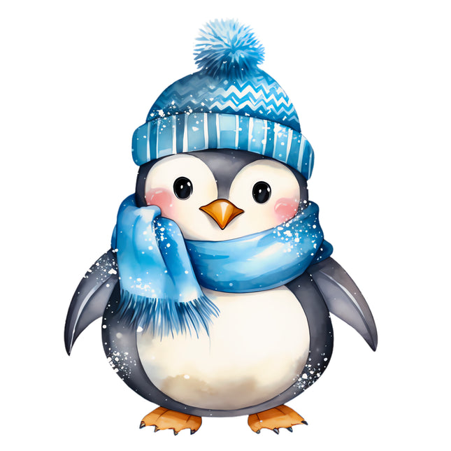 Penguin in Blue Scarf 100% Cotton Fabric Panel Block AA531