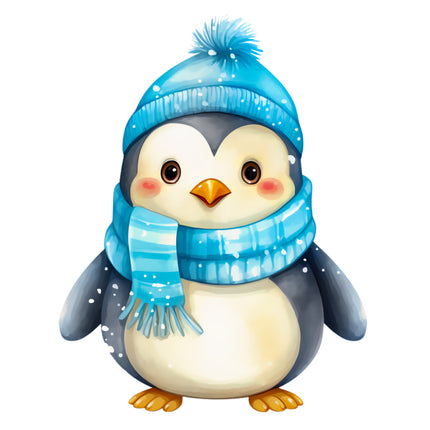 Penguin in Blue Scarf 100% Cotton Fabric Panel Block AA532