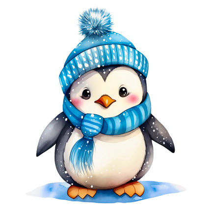 Penguin in Blue Scarf 100% Cotton Fabric Panel Block AA534