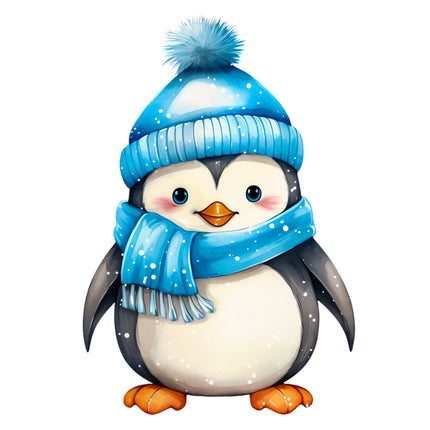 Penguin in Blue Scarf 100% Cotton Fabric Panel Block AA536