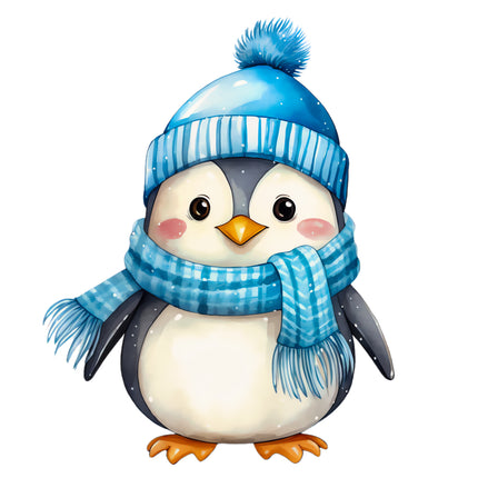 Penguin in Blue Scarf 100% Cotton Fabric Panel Block AA537